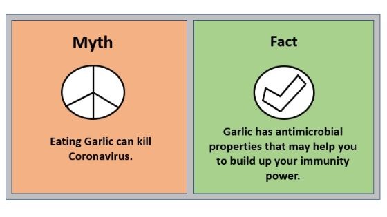 - Myth 5 Eating Garlic can kill Coronavirus.